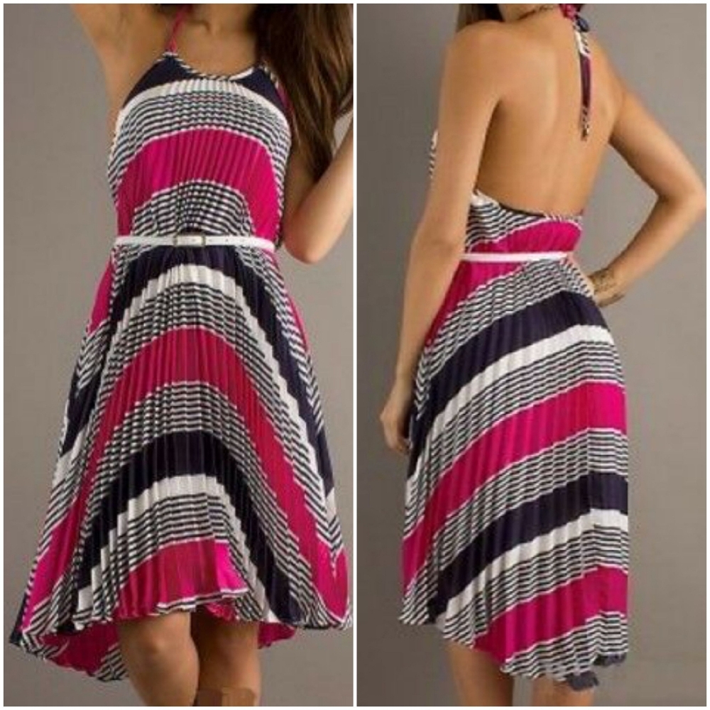 Striped Halter Dress in Pink and Navy
